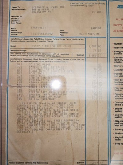 1970 Chevrolet Chevelle SS 454 LS6 Sport Coupe