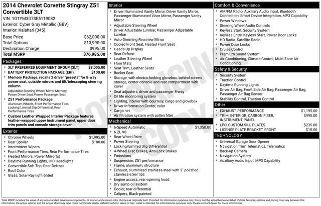 2014 Chevrolet Corvette Stingray Z51 3LT