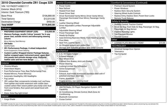 2010 Chevrolet Corvette ZR1 ZR1 w/3ZR