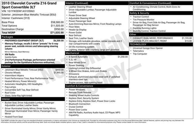 2010 Chevrolet Corvette Grand Sport Z16 Grand Sport w/3LT