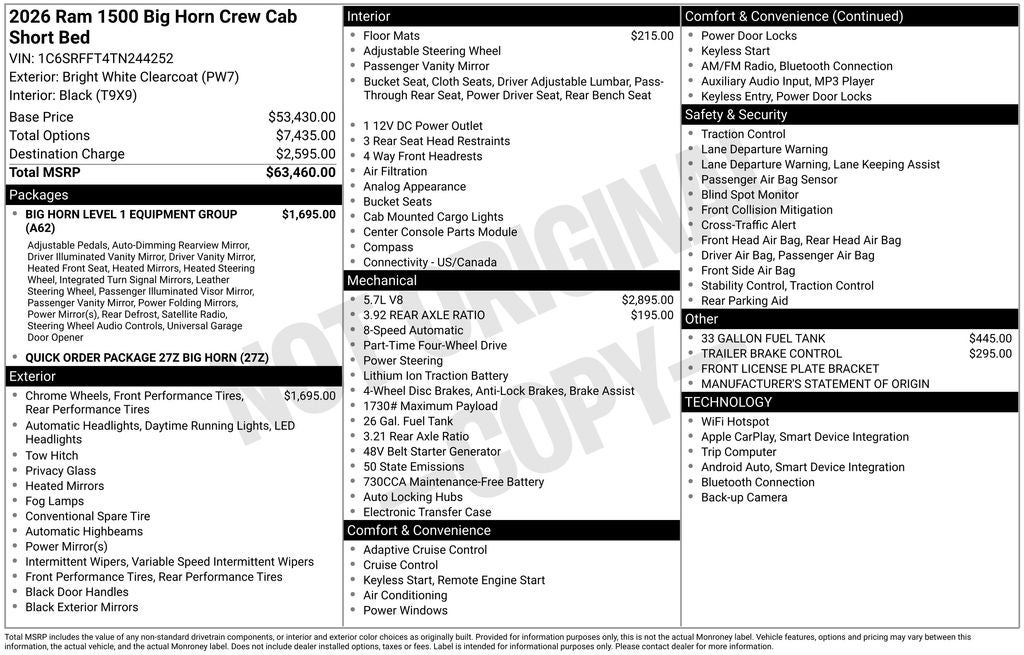 2026 RAM 1500 Big Horn/Lone Star