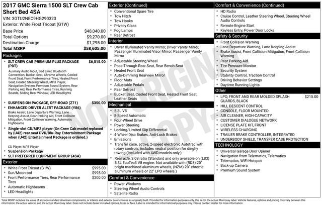 2017 GMC Sierra 1500 SLT Short Box
